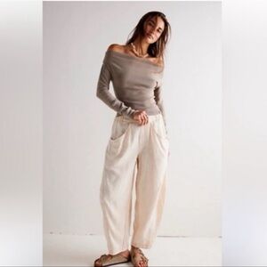Free People Cream Wide-Leg Pants